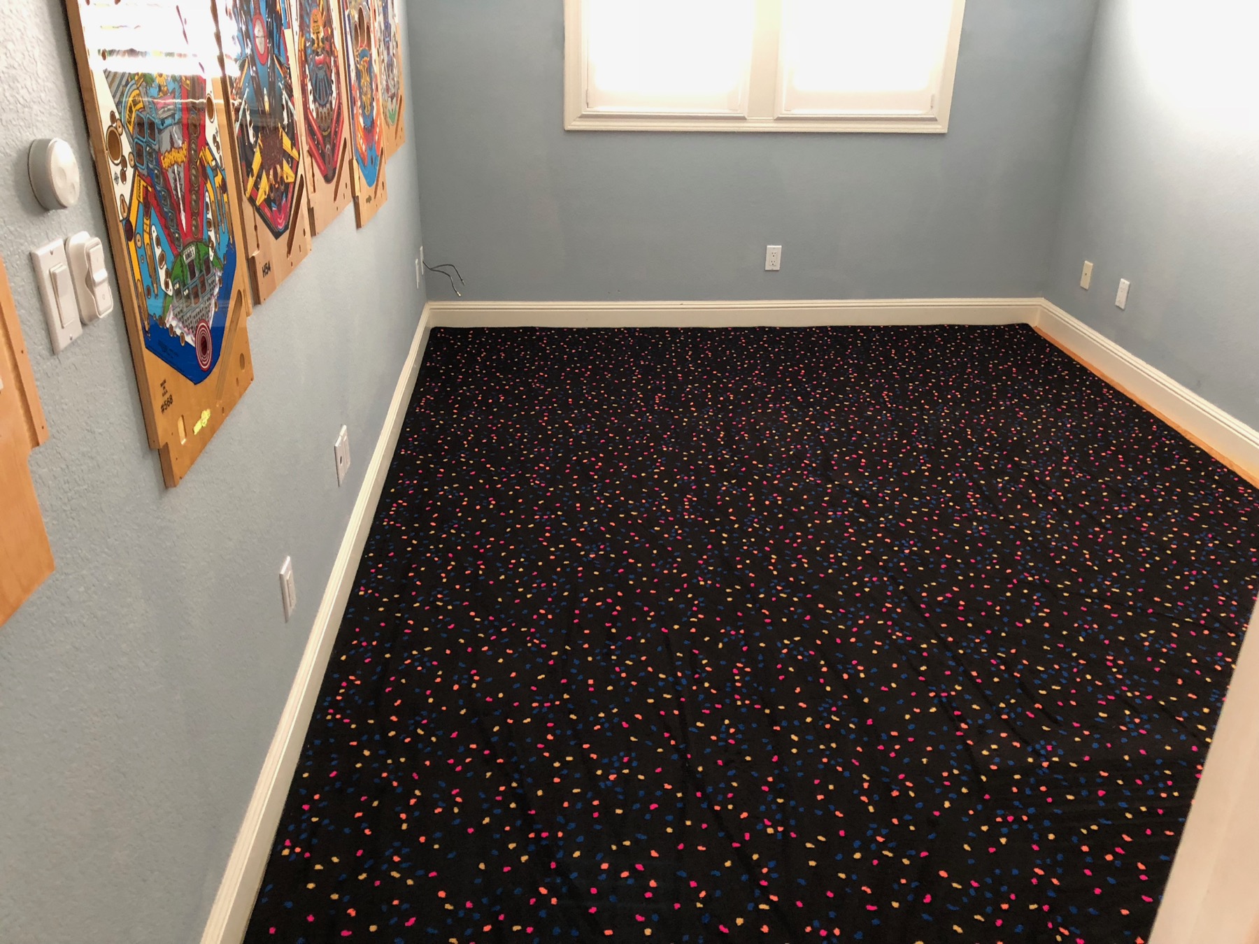 Game room carpet upgrade | Alpha Bravo Pinball